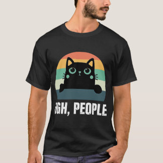 Ugh Mensen Black Cat Retro Style Anti Social Intro T-shirt
