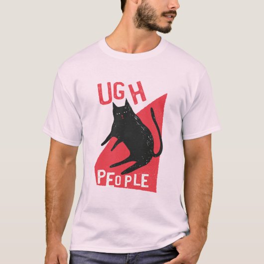 Ugh Mensen Zwart Kat T-shirt (Voorkant)