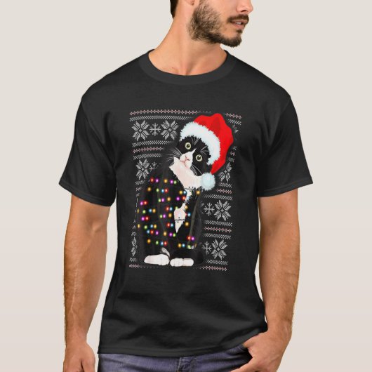 Ugige kerstkat Santa Hat Lights Holiday Cute X T-shirt (Voorkant)