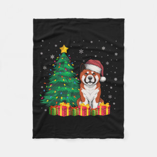 Ugly Akita Santa Hat Christmas Lights Hondenliefhe Fleece Deken