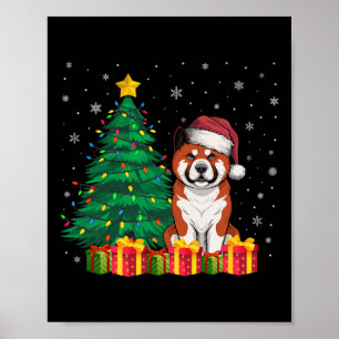 Ugly Akita Santa Hat Christmas Lights Hondenliefhe Poster