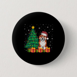 Ugly Akita Santa Hat Christmas Lights Hondenliefhe Ronde Button 5,7 Cm