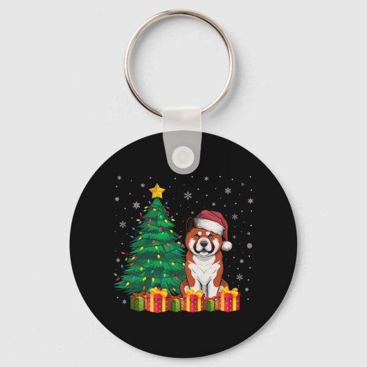 Ugly Akita Santa Hat Christmas Lights Hondenliefhe Sleutelhanger (Voorkant)