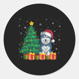 Ugly Alaskan Malamute Santa Hat Christmas Lights D Ronde Sticker