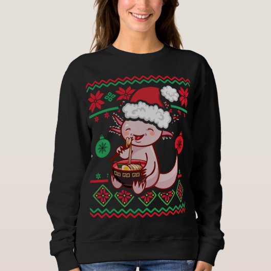 Ugly Anime KerstSweater Kawaii Axolotl Eating Trui (Voorkant)