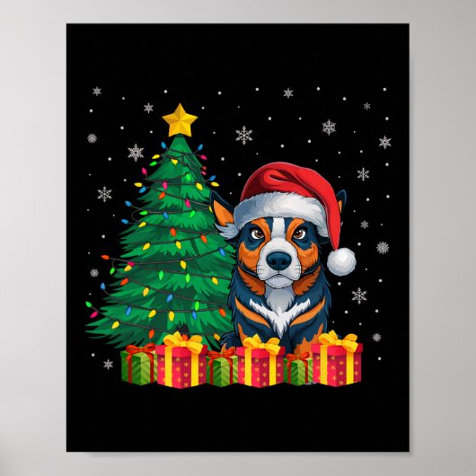 Ugly Australian Cattle Santa Hat Kerstverlichting Poster (Voorkant)