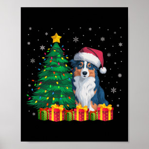 Ugly Australian Shepherd Kerstman Hoed Kerstlicht Poster