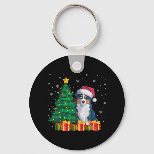 Ugly Australian Shepherd Kerstman Hoed Kerstlicht Sleutelhanger (Voorkant)
