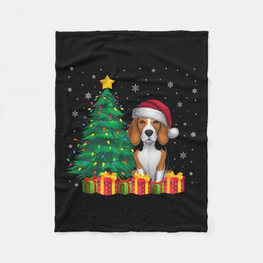 Ugly Beagle Santa Hat Christmas Lights Hondenliefh Fleece Deken (Voorkant)