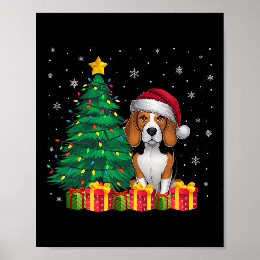 Ugly Beagle Santa Hat Christmas Lights Hondenliefh Poster (Voorkant)