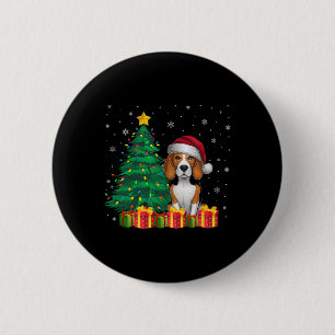 Ugly Beagle Santa Hat Christmas Lights Hondenliefh Ronde Button 5,7 Cm