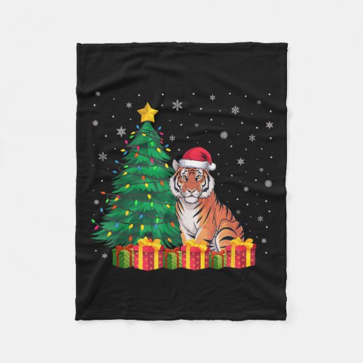 Ugly Bengal Tiger Santa Hat Christmas Tree Lights  Fleece Deken (Voorkant)