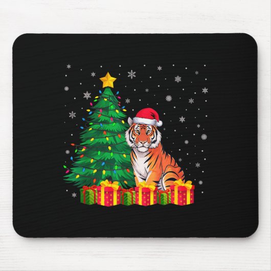 Ugly Bengal Tiger Santa Hat Christmas Tree Lights Muismat (Voorkant)