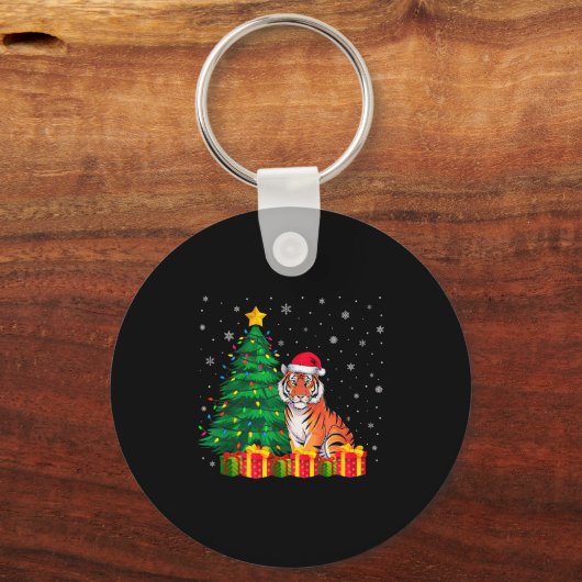 Ugly Bengal Tiger Santa Hat Christmas Tree Lights  Sleutelhanger (Voorkant)