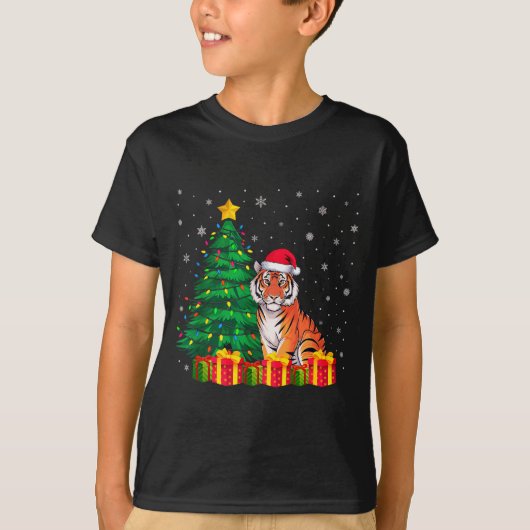 Ugly Bengal Tiger Santa Hat Christmas Tree Lights T-shirt (Voorkant)