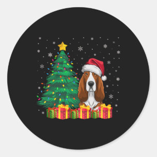 Ugly Bet Hound Santa Hat Kerstverlichting Hondenli Ronde Sticker