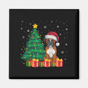 Ugly Boxer Santa Hat Christmas Lights Hondenliefhe Magneet