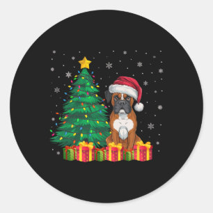 Ugly Boxer Santa Hat Christmas Lights Hondenliefhe Ronde Sticker
