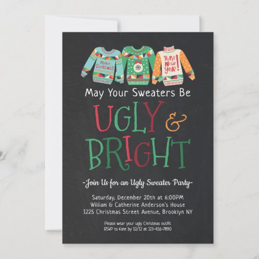 Ugly Bright Sweater Chalkboard Kerstvakantie Kaart (Voorkant)