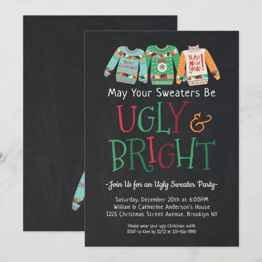 Ugly Bright Sweater Chalkboard Kerstvakantie Kaart (Voorkant / Achterkant)
