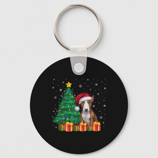 Ugly Bull Terrier Kerstmuts Kerstverlichting Hond Sleutelhanger (Voorkant)