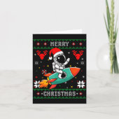 Ugly Christmas Astronaut Riding Rocket Santa Hat T Kaart (Voorkant)