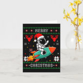 Ugly Christmas Astronaut Riding Rocket Santa Hat T Kaart (Gele Bloem)