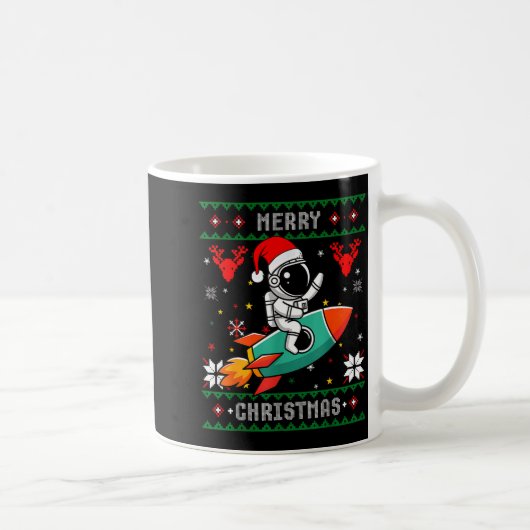 Ugly Christmas Astronaut Riding Rocket Santa Hat T Koffiemok (Rechts)