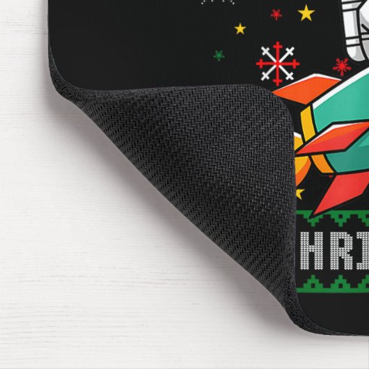 Ugly Christmas Astronaut Riding Rocket Santa Hat T Muismat (Hoek)