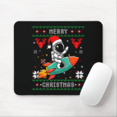Ugly Christmas Astronaut Riding Rocket Santa Hat T Muismat (Met muis)