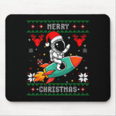 Ugly Christmas Astronaut Riding Rocket Santa Hat T Muismat (Voorkant)