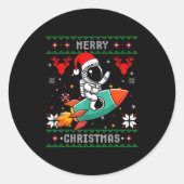 Ugly Christmas Astronaut Riding Rocket Santa Hat T Ronde Sticker (Voorkant)