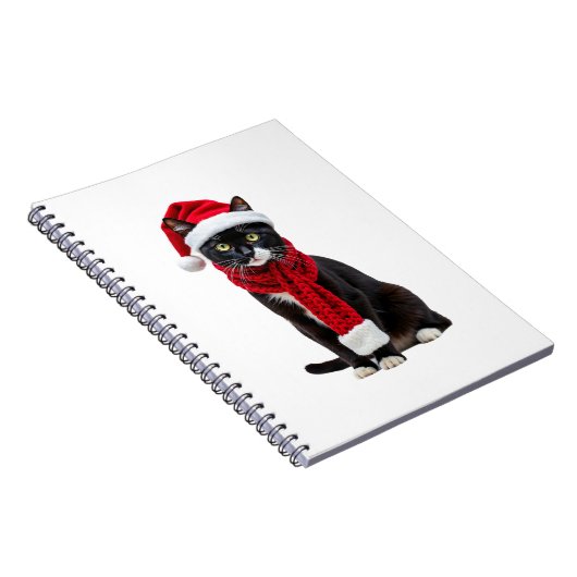Ugly Christmas Black Cat Santa Hat Scarf Holiday C Notitieboek (Rechterzijde)