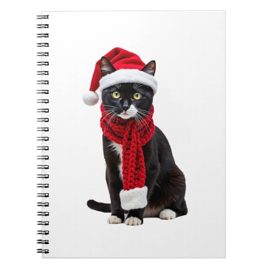 Ugly Christmas Black Cat Santa Hat Scarf Holiday C Notitieboek (Voorkant)