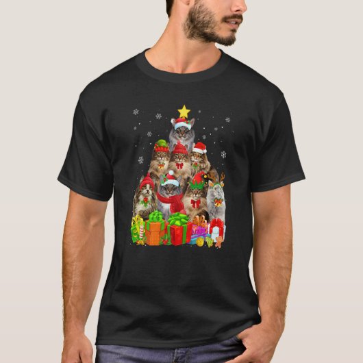 Ugly Christmas Cat Tree  Norwegian Forest Cat Xmas T-shirt (Voorkant)