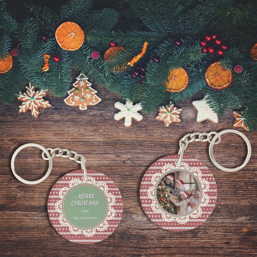 Ugly Christmas Chic op rode basis Circle Sleutelhanger