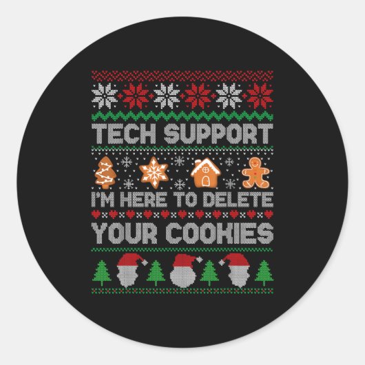 Ugly Christmas Funny Tech Suprt Here To Delete Coo Ronde Sticker (Voorkant)
