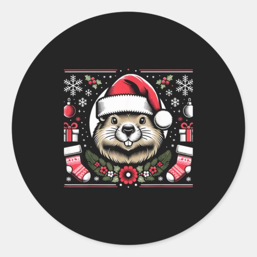 Ugly Christmas Groundhog  Ronde Sticker (Voorkant)