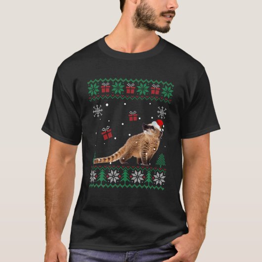 Ugly Christmas Pajama Sweater Coati Animals Lover T-shirt (Voorkant)