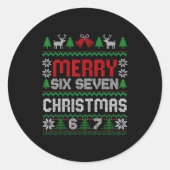 Ugly Christmas Sweater 67 Six Seven 6 7 Meme Funny Ronde Sticker (Voorkant)