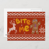 Ugly Christmas Sweater: Bite Me Gingerbread Man Feestdagenkaart (Voorkant / Achterkant)