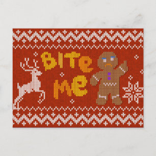 Ugly Christmas Sweater: Bite Me Gingerbread Man Feestdagenkaart