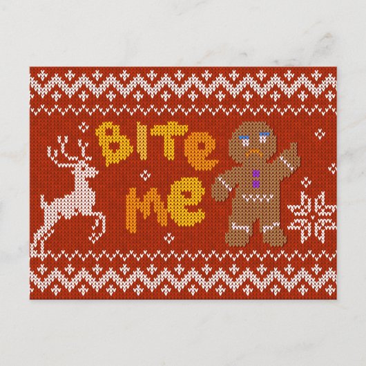 Ugly Christmas Sweater: Bite Me Gingerbread Man Feestdagenkaart (Voorkant)