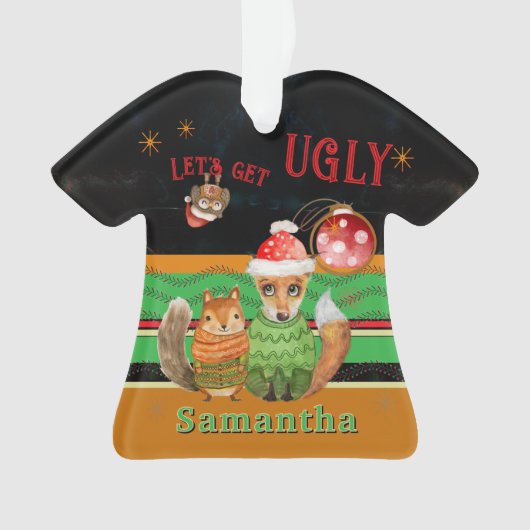 Ugly Christmas Sweater Contest FOX OWL Ornament (voorkant)