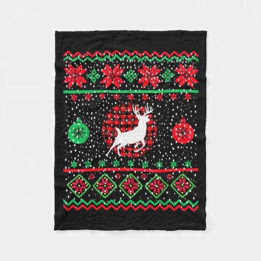 Ugly Christmas Sweater Design Plaid Reindeer  Fleece Deken (Voorkant)