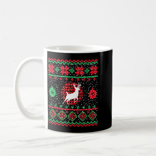Ugly Christmas Sweater Design Plaid Reindeer  Koffiemok (Links)