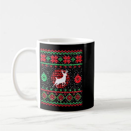 Ugly Christmas Sweater Design Plaid Reindeer Koffiemok (Links)