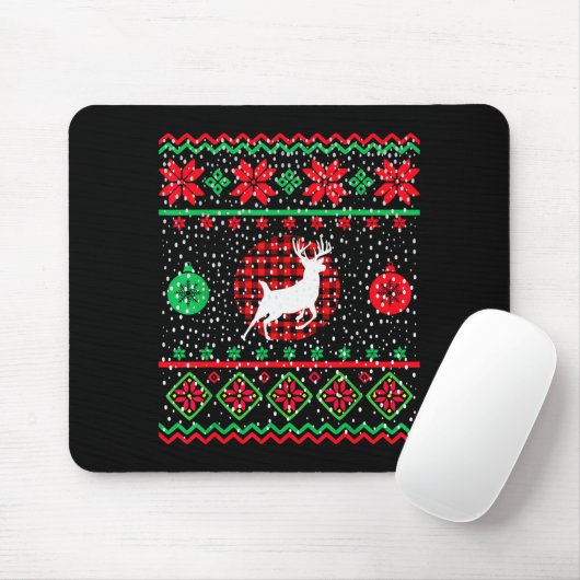 Ugly Christmas Sweater Design Plaid Reindeer Muismat (Met muis)
