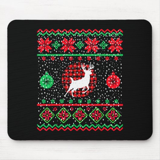 Ugly Christmas Sweater Design Plaid Reindeer Muismat (Voorkant)
