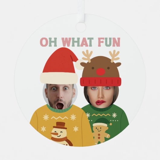Ugly Christmas Sweater Funny Face Personalized Metalen Ornament (Voorkant)